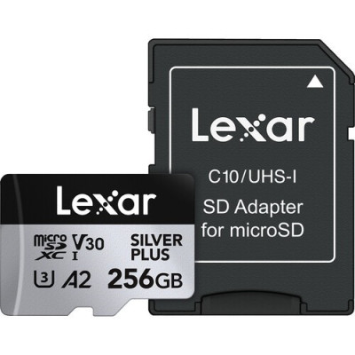 Карта памяти Lexar 256GB High-Performance Silver Plus microSDXC + SD-адаптер- фото