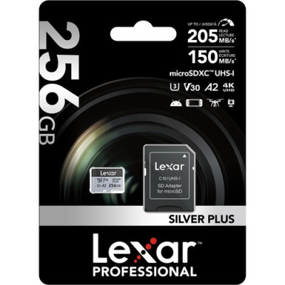 Карта памяти Lexar 256GB High-Performance Silver Plus microSDXC + SD-адаптер- фото2