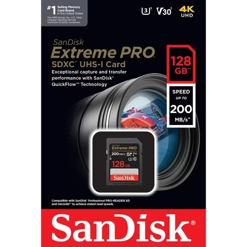 Карта памяти SanDisk Extreme Pro SDXC 128Gb 200MB/s V30 Class 10 - фото2